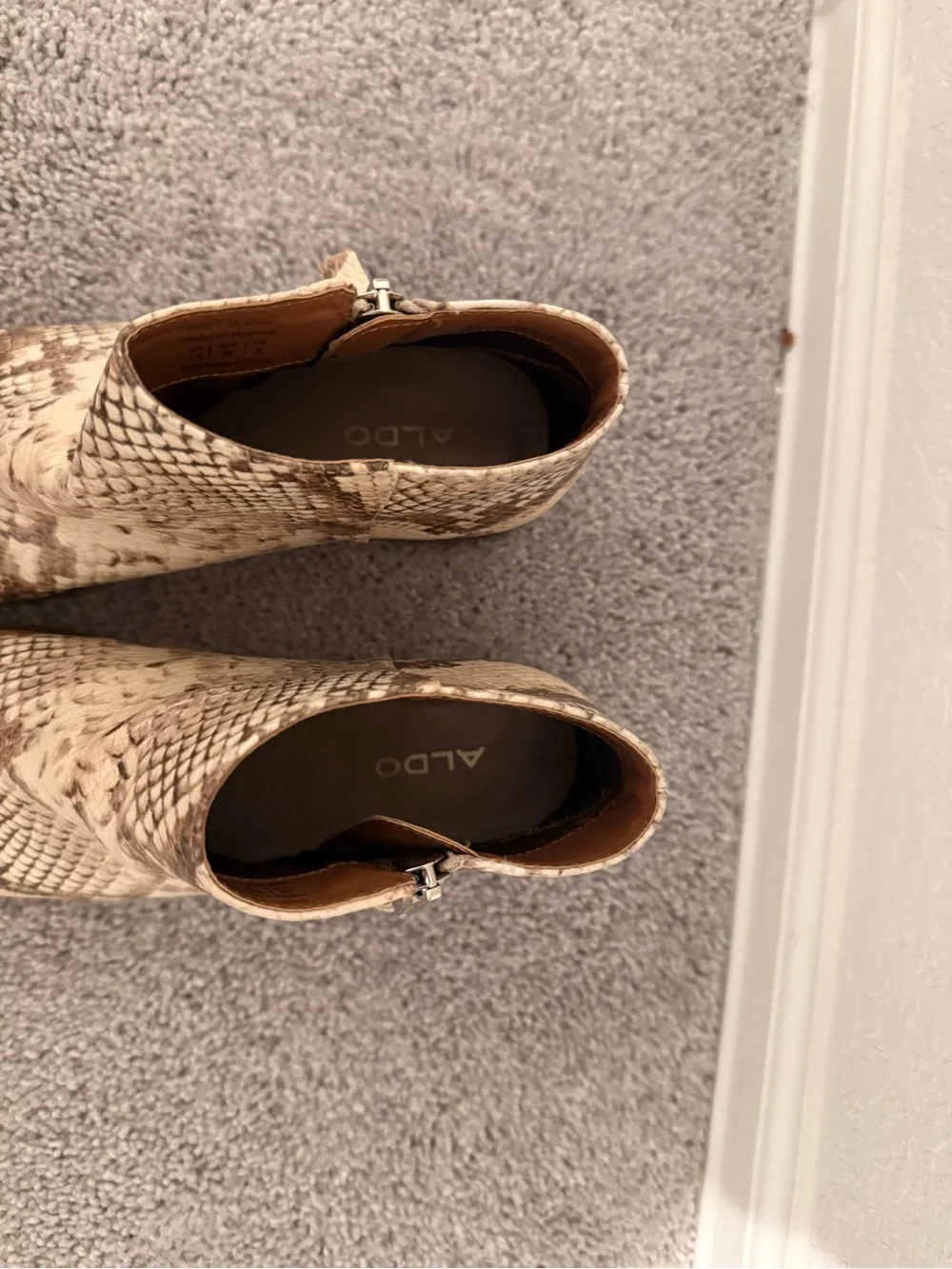 Aldo Women’s Snake-Print Ankle Boots in Beige and Brown 7.5